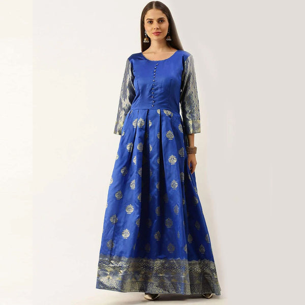 Royal Blue Color Soft Silk Box Cut Style Ready to Wear Gown ClothsVilla