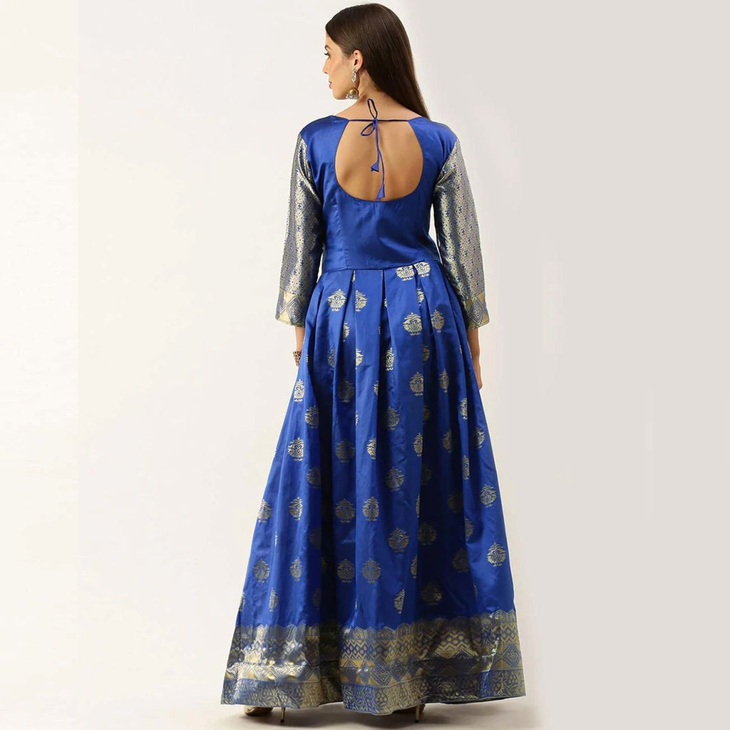 Royal Blue Color Soft Silk Box Cut Style Ready to Wear Gown ClothsVilla