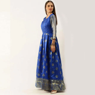 Royal Blue Color Soft Silk Box Cut Style Ready to Wear Gown ClothsVilla