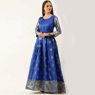 Royal Blue Color Soft Silk Box Cut Style Ready to Wear Gown ClothsVilla