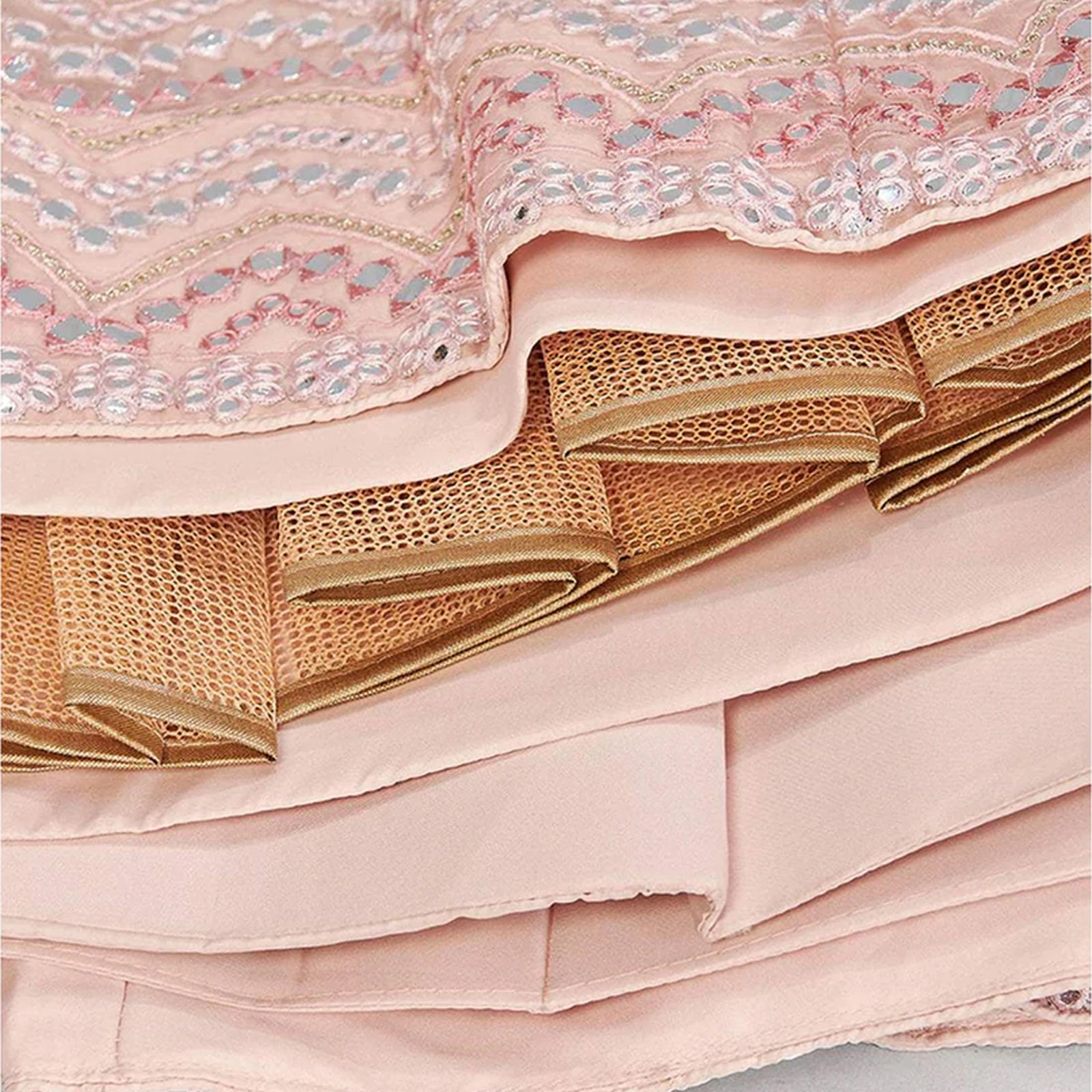 Salmon Thread and Foil Mirror Cutwork Lehenga choli ClothsVilla