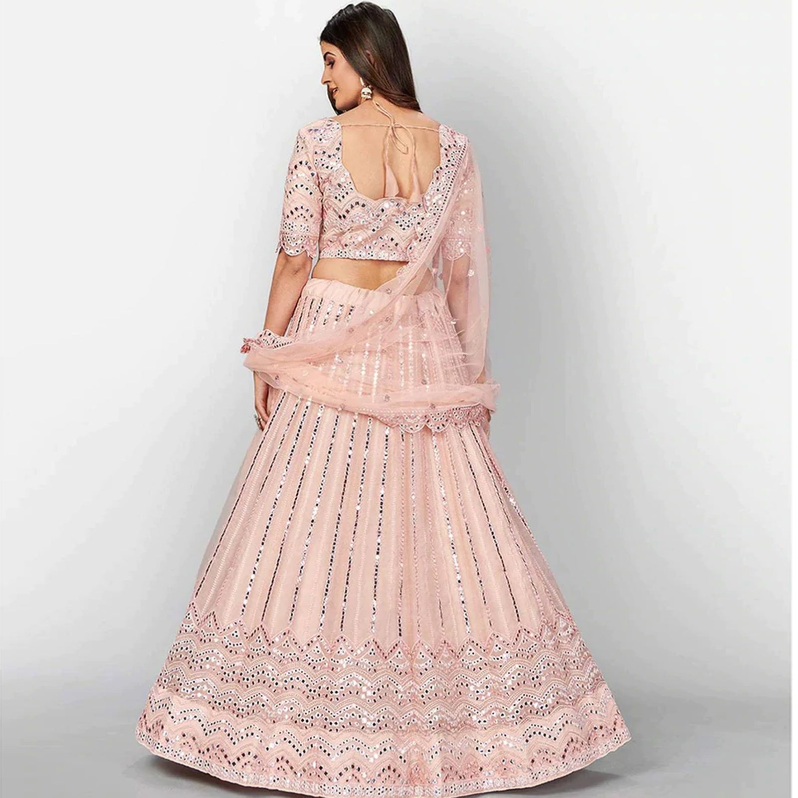 Salmon Thread and Foil Mirror Cutwork Lehenga choli ClothsVilla