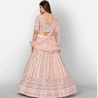 Salmon Thread and Foil Mirror Cutwork Lehenga choli ClothsVilla
