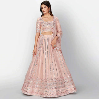 Salmon Thread and Foil Mirror Cutwork Lehenga choli ClothsVilla
