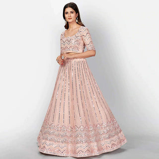 Salmon Thread and Foil Mirror Cutwork Lehenga choli ClothsVilla