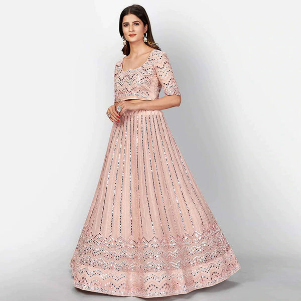 Salmon Thread and Foil Mirror Cutwork Lehenga choli ClothsVilla