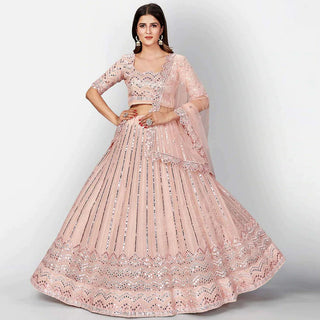 Salmon Thread and Foil Mirror Cutwork Lehenga choli ClothsVilla