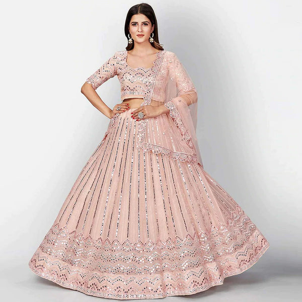 Salmon Thread and Foil Mirror Cutwork Lehenga choli ClothsVilla