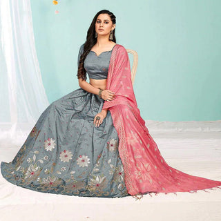 Santa Grey Gota Patti and Zari Stich Without can can work Lehenga choli ClothsVilla