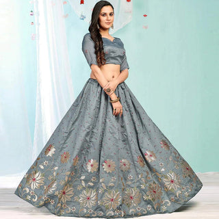 Santa Grey Gota Patti and Zari Stich Without can can work Lehenga choli ClothsVilla