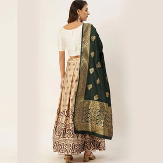Satin Silk Lehenga Choli with Unstitch White Blouse and Jacquard Readymade Dupatta ClothsVilla