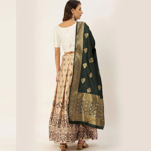 Satin Silk Lehenga Choli with Unstitch White Blouse and Jacquard Readymade Dupatta ClothsVilla