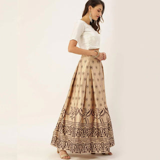 Satin Silk Lehenga Choli with Unstitch White Blouse and Jacquard Readymade Dupatta ClothsVilla