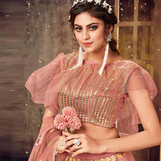 Sea Pink color Soft Net Lehenga choli ClothsVilla