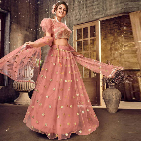 Sea Pink color Soft Net Lehenga choli ClothsVilla Main image