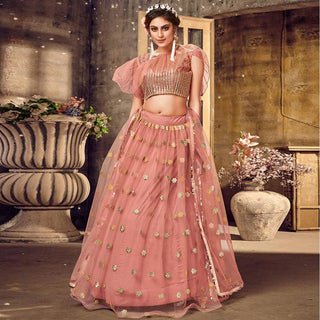 Sea Pink color Soft Net Lehenga choli ClothsVilla
