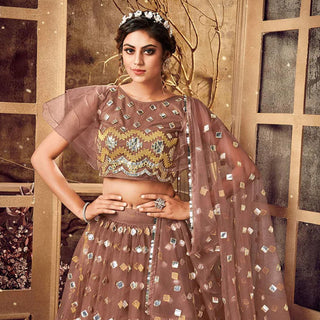 Sepia skin color Soft Net Lehenga choli ClothsVilla