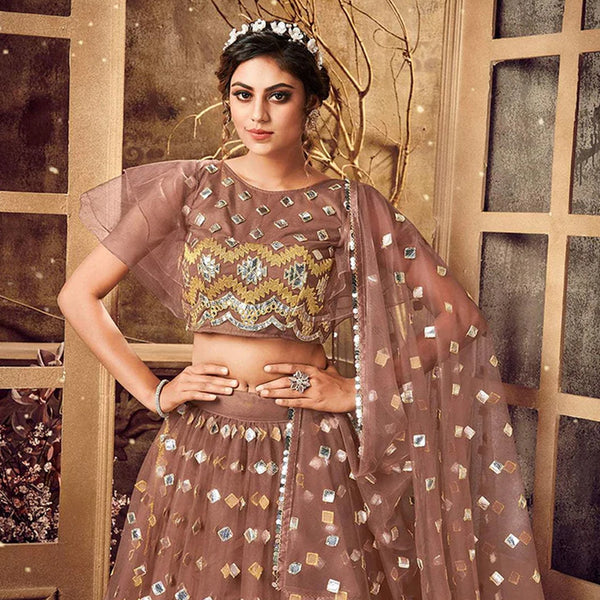 Sepia skin color Soft Net Lehenga choli ClothsVilla