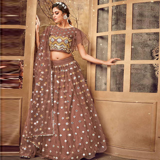 Sepia skin color Soft Net Lehenga choli ClothsVilla