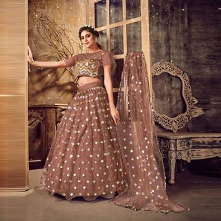 Sepia skin color Soft Net Lehenga choli ClothsVilla