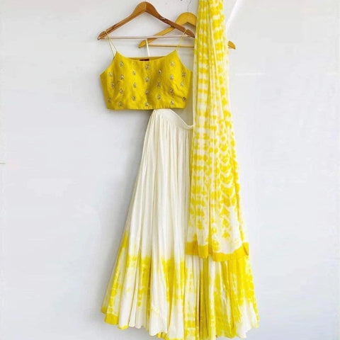 Shibori Marble Dyed Lehenga with Raw Silk Hand Embroidered Blouse In Multi Colors ClothsVilla Main image