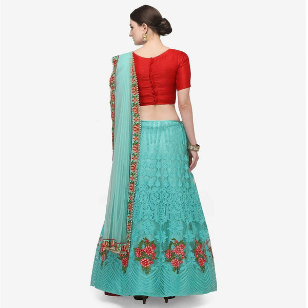 Sky Blue and Red Lehenga Choli with Heavy Embroidery Work ClothsVilla
