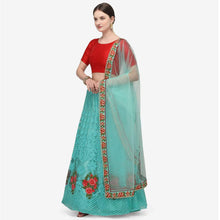 Load image into Gallery viewer, Sky Blue and Red Lehenga Choli with Heavy Embroidery Work ClothsVilla