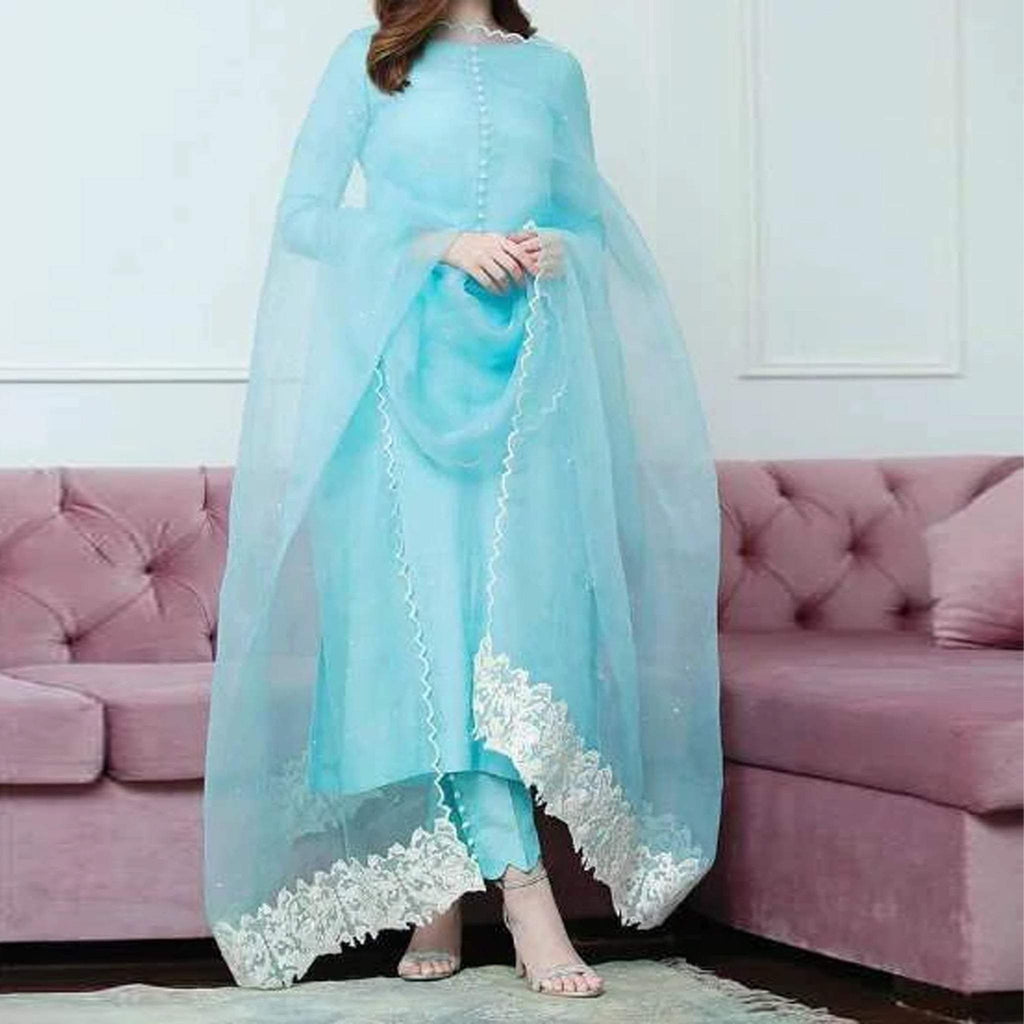 Sky Blue Designer Salwar Kameez in Pakistani Style ClothsVilla