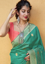 Load image into Gallery viewer, Mint Green Silk Saree with Zari Border and Abstract Digital Print on Pallu Clothsvilla