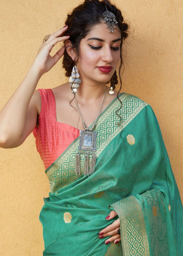 Mint Green Silk Saree with Zari Border and Abstract Digital Print on Pallu Clothsvilla
