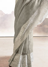 Load image into Gallery viewer, Pewter Grey Soft Linen Silk Saree with Lucknowi work and Sequence Blouse Clothsvilla