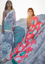 Load image into Gallery viewer, Cerulean Blue and Violet Digital Printed Crepe Silk Saree Clothsvilla
