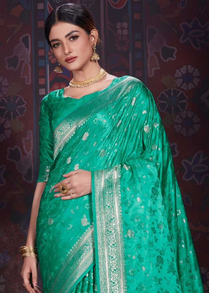 Jungle Green Zari Woven Satin Silk Saree Clothsvilla