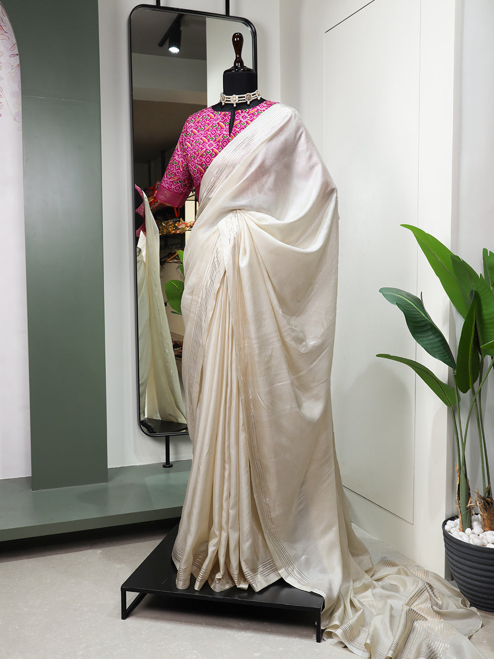 White Color Plain Manipuri Tussar Saree Clothsvilla