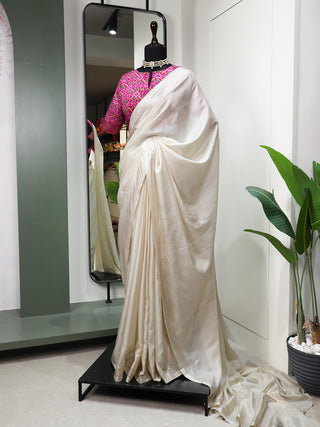 White Color Plain Manipuri Tussar Saree Clothsvilla