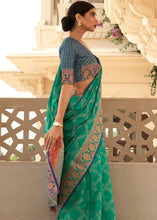 Load image into Gallery viewer, Jade Green Woven Soft Banarasi Silk Saree with Contrast Pallu &amp; Blouse Clothsvilla