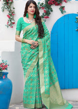 Load image into Gallery viewer, Sea Green Banarasi Cotton Silk Saree Clothsvilla