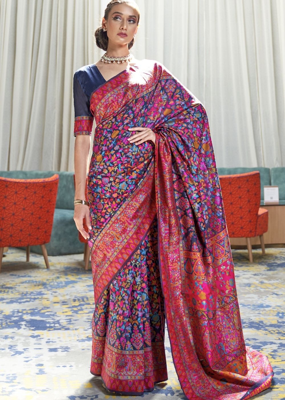 Royal Blue Banarasi Jamawar Woven Silk Saree : Top Pick Clothsvilla Main image