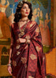 Load image into Gallery viewer, Mahogany Red Satin Woven Silk Saree with overall Golden Buti Clothsvilla