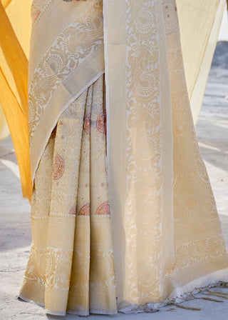 Golden Soft Silk Woven Kanjivaram Saree : Special Edition Clothsvilla