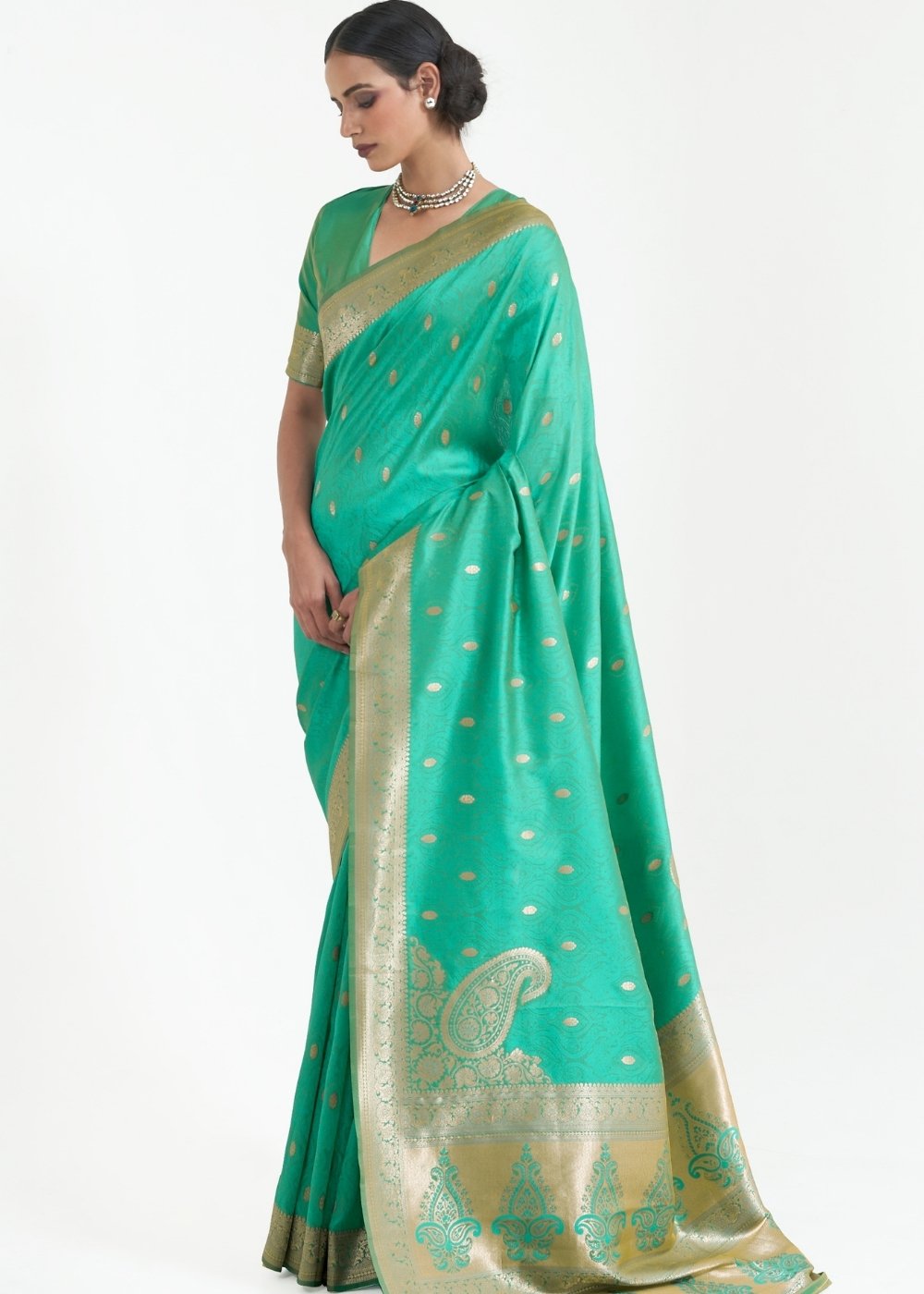 Jade Green Woven Kanjivaram Silk Saree Clothsvilla Main image