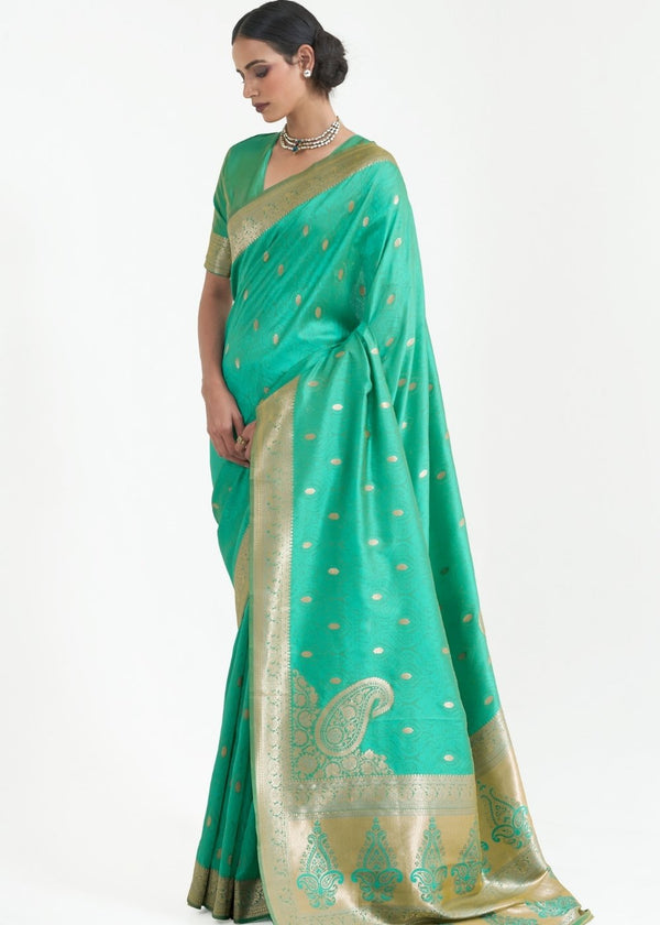 Jade Green Woven Kanjivaram Silk Saree Clothsvilla
