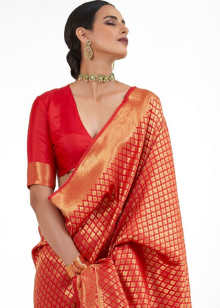 Crimson Red Kanjivaram Soft Woven Silk Saree Clothsvilla
