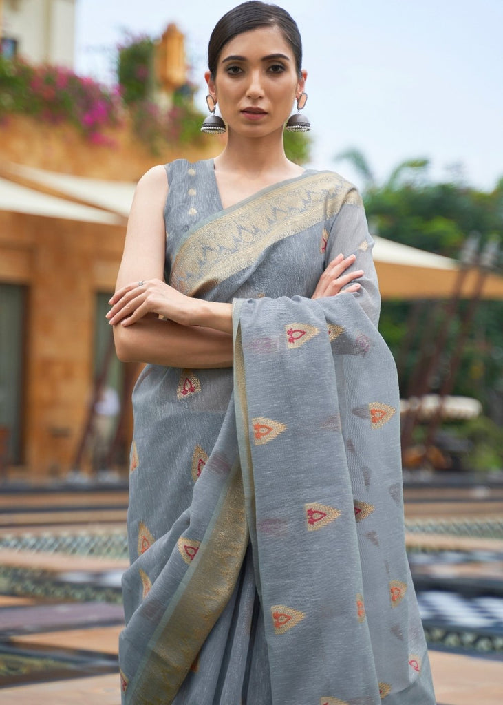 Slate Grey Woven Linen Silk Saree Clothsvilla