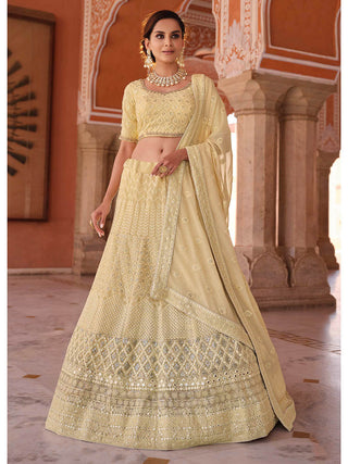 Off White Embroidered Designer Lehenga Choli Clothsvilla