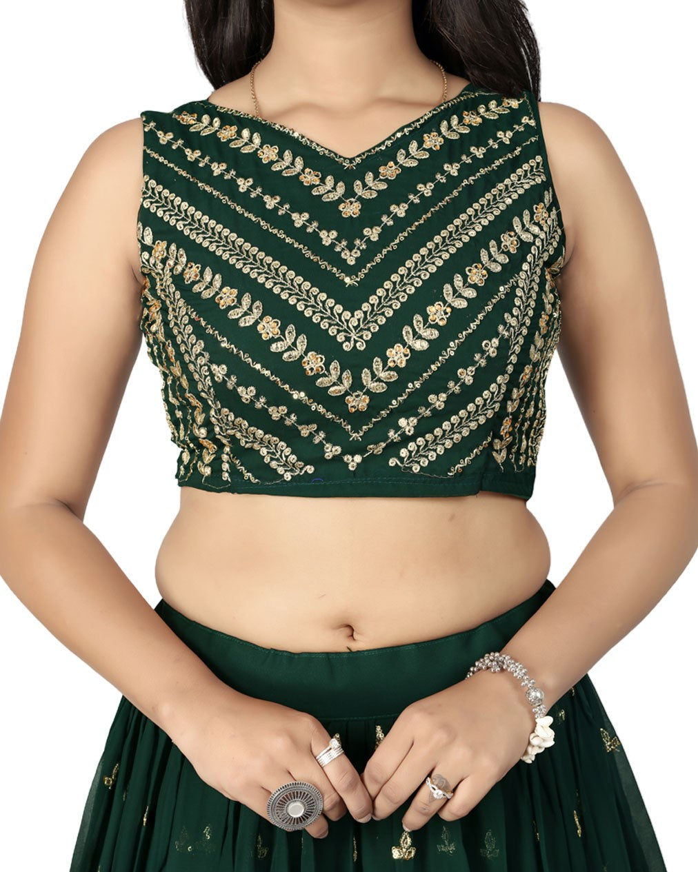 Bottle Green Designer Ruffle Lehenga Choli with Embroidery Work ClothsVilla