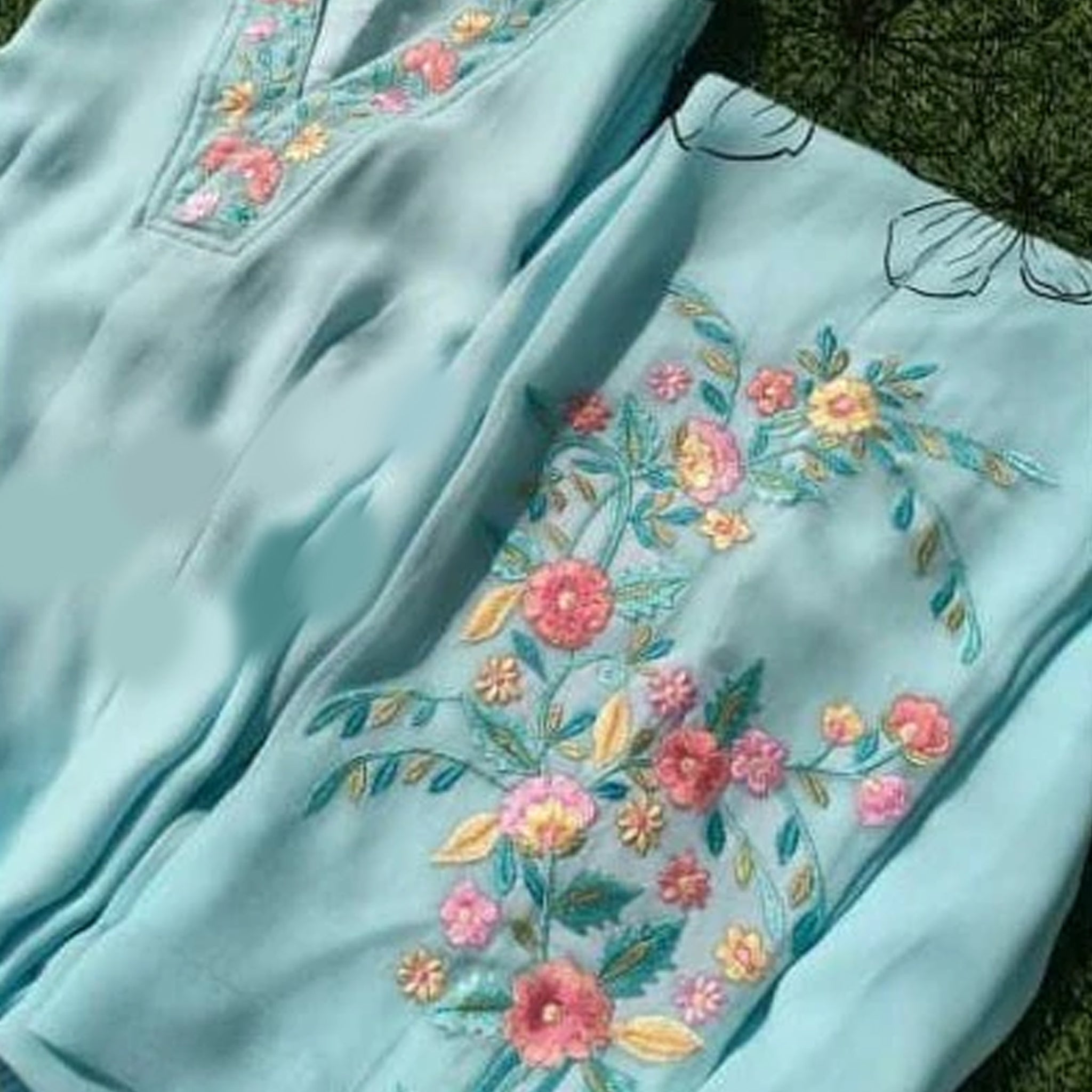 Sky Blue Georgette Semi-stitched Suit with Heavy Thread and Resham work Secondary image