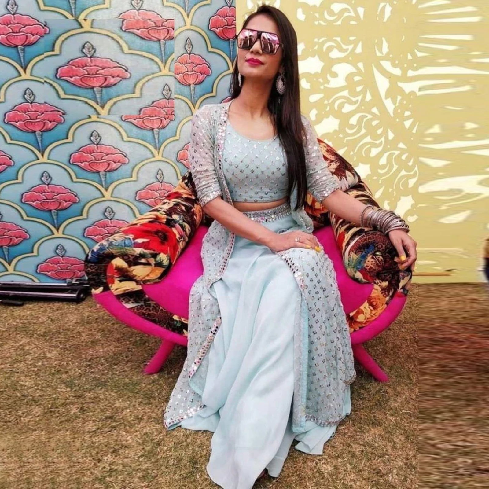 Sky Blue Lehenga Choli with Embroidery Work and Koti ClothsVilla