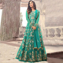 Load image into Gallery viewer, Sky Blue Net Designer Gown with Heavy Embroidery work ClothsVilla