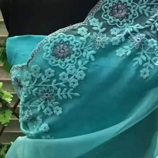 Sky Blue Organza Silk Saree with Beautiful Viscose Embroidery Work and Silk Blouse for Wedding ClothsVilla